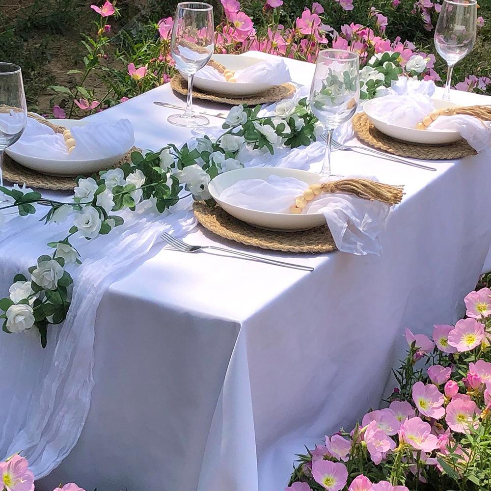 Набор из 7 шт. Скатерть-дорожка и салфетки из марли в стиле Бохо, деревенский мятый декор для свадьбы, дня рождения, вечеринки, ужина