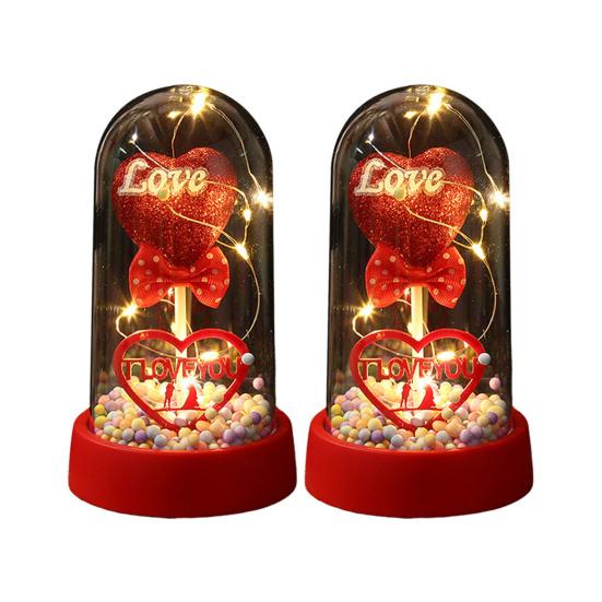 2 Pcs Love Heart in A Dome LED Light Up Heart Ornament Anniversary Valentine's Day Christmas Birthday Gift for Women Her Wife Mom