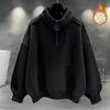 Men's Fleece-Lined Half-Zip Sweatshirt: Trendy Hong Kong Style, Thickened, Half-High Neck, Long Sleeve, with Loose Fit