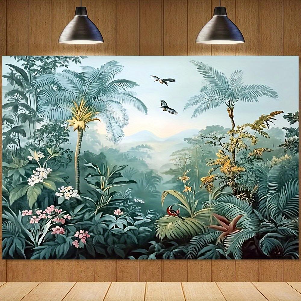1pc Tropical Rainforest Birds Wall Tapestry Vibrant Jungle Scene with Lush Foliage Colorful Birds Misty Sunlight on Durab