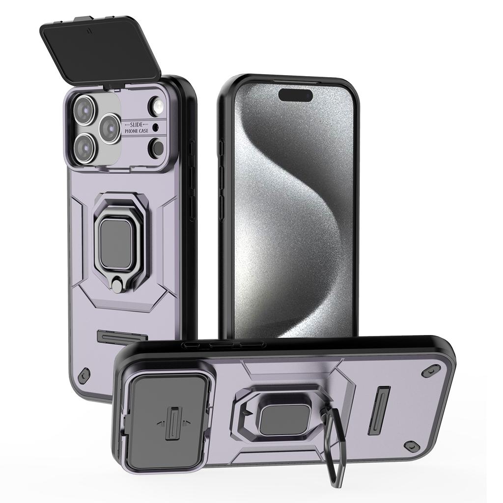 For iPhone 17 Pro Max Case PC + TPU Kickstand Phone Protector with Lens Cover
