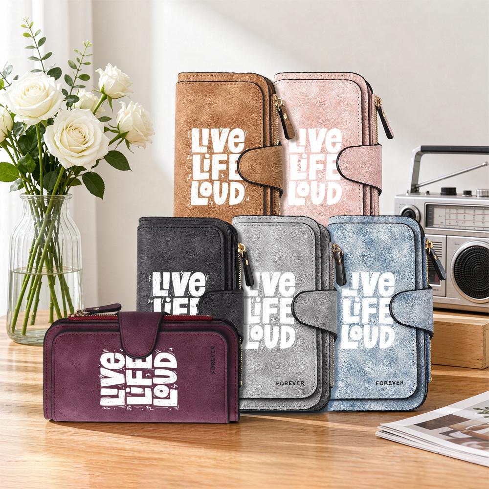 Fashion Long Wallet Live Life Loud Print Purse Multi Card Slot Holder Portable Casual Daily Use Handy Clutch Forever Style