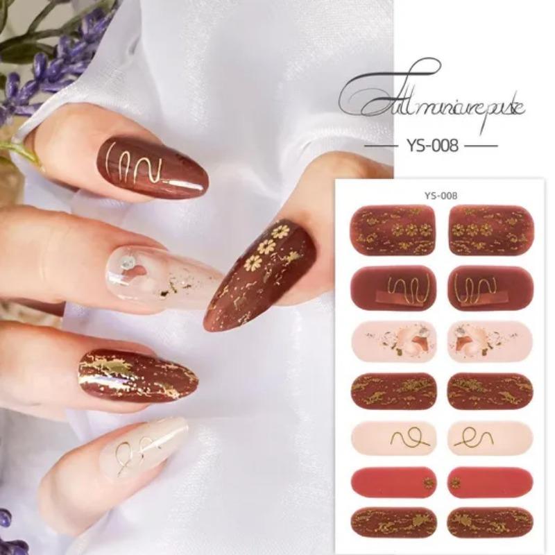 1 лист, блестящий лак для ногтей, наклейка с розой, наклейки для маникюра, полное покрытие, наклейка «сделай сам», клей для украшения ногтей