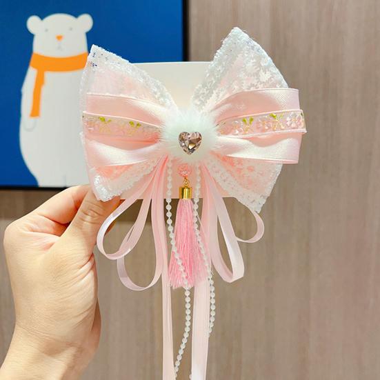 Китайская новогодняя заколка для волос с кружевными стразами, заколка для волос в стиле банта с кисточками, праздничный аксессуар для волос