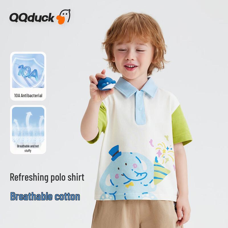 QQ DUCK Детская футболка-поло с коротким рукавом, мультяшный слон