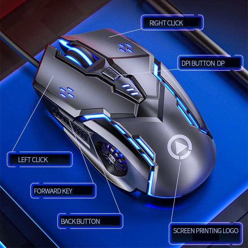 FONKEN USB Wired Gaming Mouse Mute 6 Button With Led Backlight Online Games Competitive Mouse For PC Laptop Computer Accessories