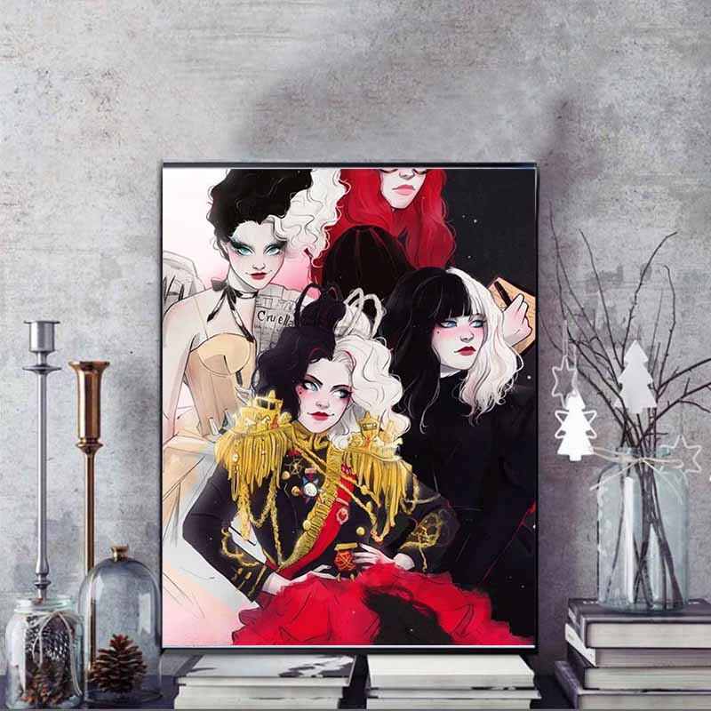 Disney 5D DIY Diamond Painting Black and White Cruella De Vil Group Illustration Embroidered Mosaic Cross Stitch Home Decoration Gift Crafts