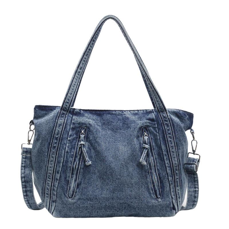 2025 New Japanese Leisure Students Class Large-capacity Shoulder Bag Fashionable Versatile Solid Color Denim Messenger Bag