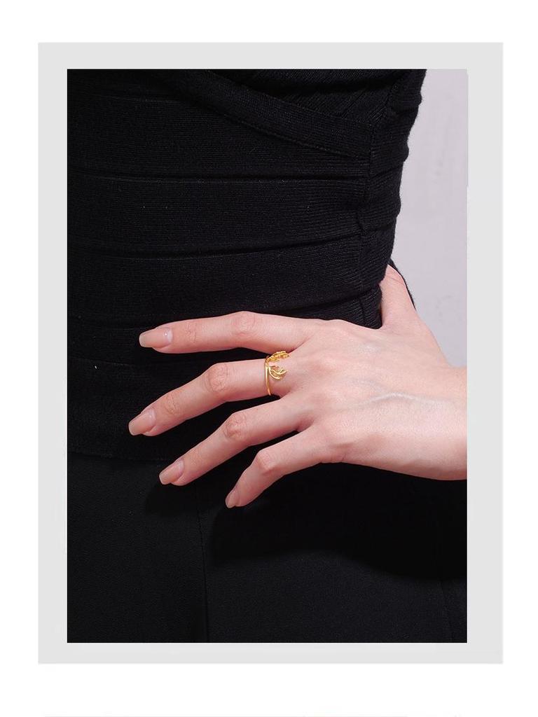 SR0010 Christmas Sterling Silver Antler Ring, Women's Niche Design, Ins Style Jewelry in Gold