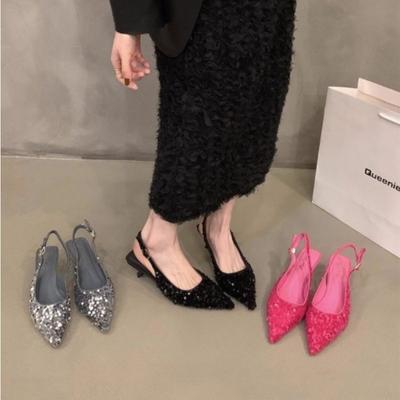 Модные Новые Стильные Роскошные Французские Модные Туфли-Сандалии с Острым Носком Бургунди Лаковая Кожа Перекрестные Ремни Металлический Декор Тонкий Каблук Открытая Пятка Сказочные Сандалии