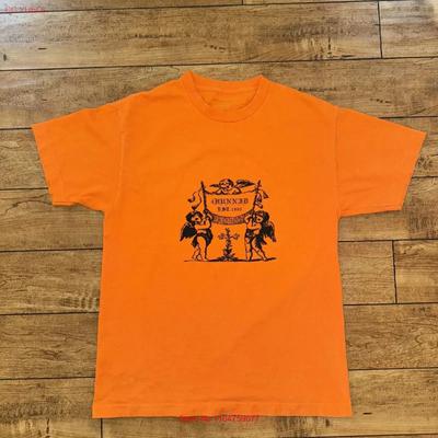 Футболка 4 Hunnid Angels Оранжевая Средняя 19x25 5 YG 400 винтажная Стирка Модный Повседневный мужской Дышащий Мягкий Эластичный Универсальный