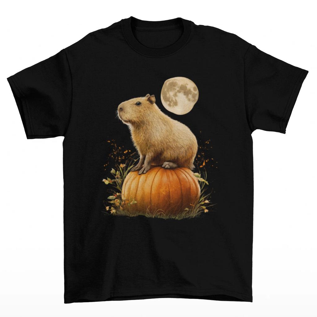 Capybara Pumpkin T-Shirt Unisex Adult Cotton Sizes Halloween Capy Happy Coconut