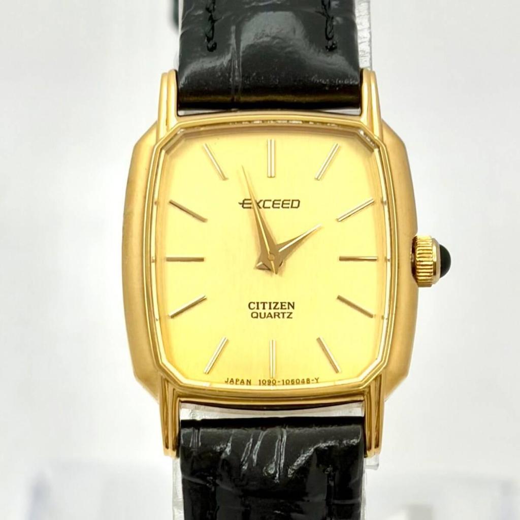 Б/у [Новая батарейка] Женские часы CITIZEN EXCEED Золотые Прямоугольные 4-103765 1030277 Новый ремешок