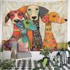 Four Dachshunds Folk Art Tapestry Wall Hanging Vintage Dog Home Decor for Living Room Bedroom Gift