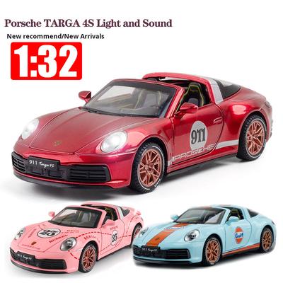 Масштаб 1/32 Porsche 911 Targa 4S Кабриолет Симуляция Сплав Модель автомобиля Звук Свет Украшение Коллекция Подарок Игрушка Литая модель Игрушка для мальчика