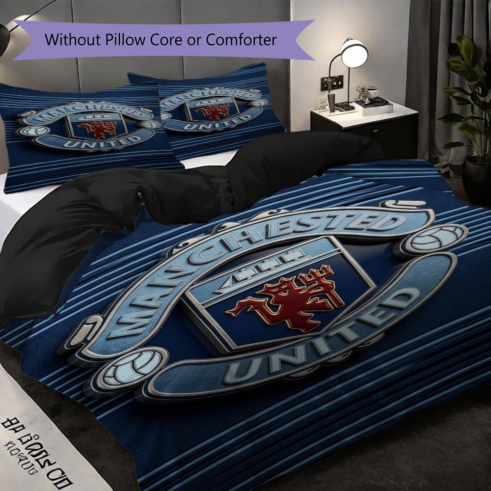 Manchester Heritage Emblem Bedding (1 * duvet cover + 2 * pillowcase, without core) 2D Flat Bedding set Christmas birthday gift