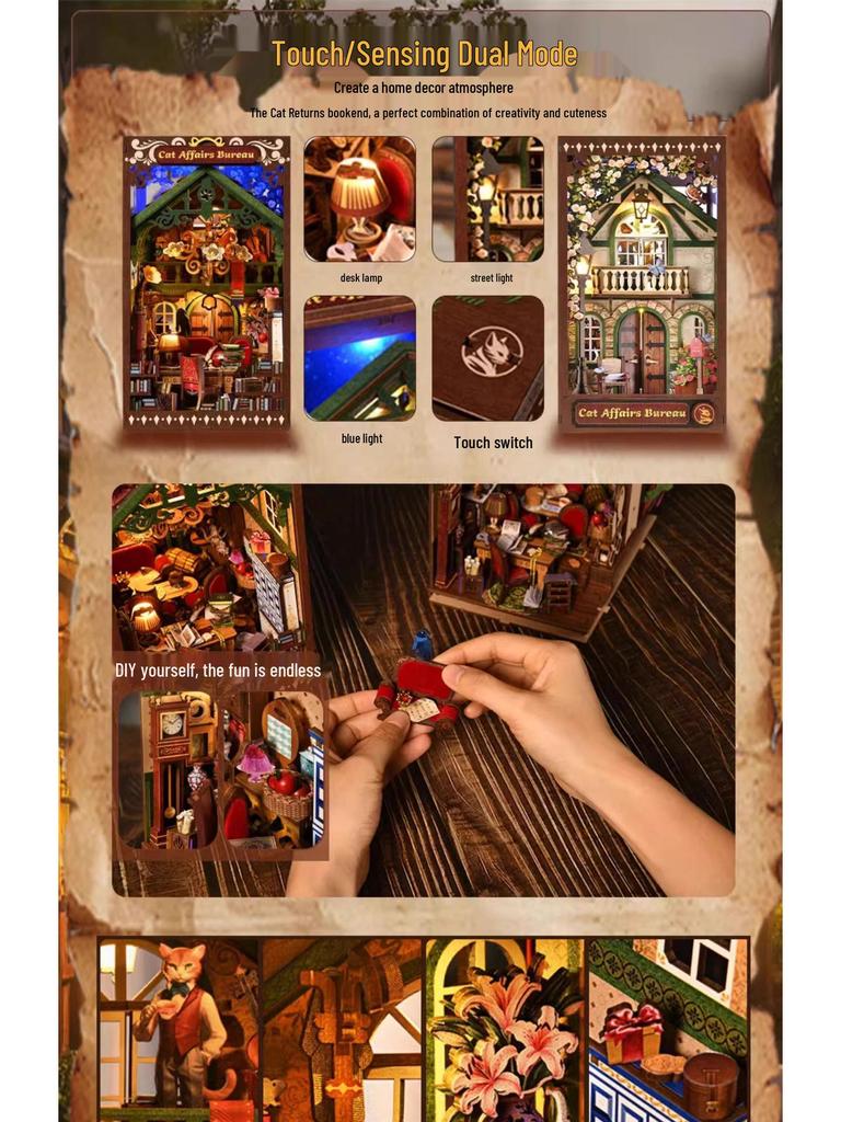 Благодарность кота 3D DIY Подставка для книг Модель дома Игрушка