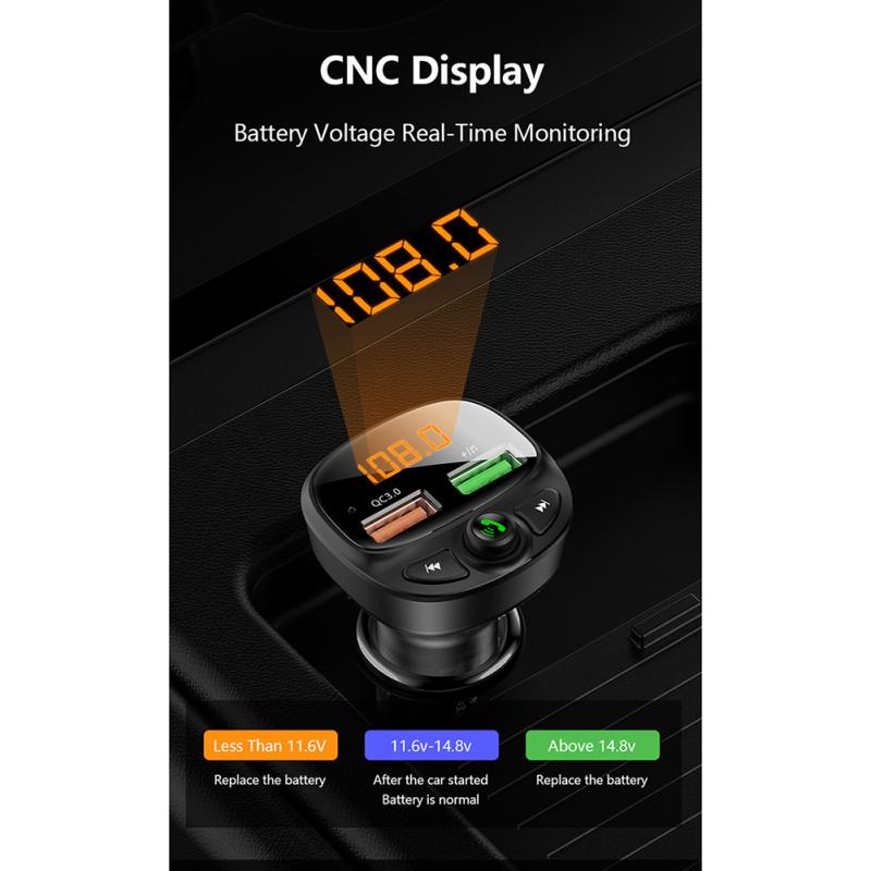 Автомобильный Mp3 Bluetooth-совместимое быстрое зарядное устройство с двумя USB-портами автомобильного прикуривателя Qc3.0 поддерживает громкую связь