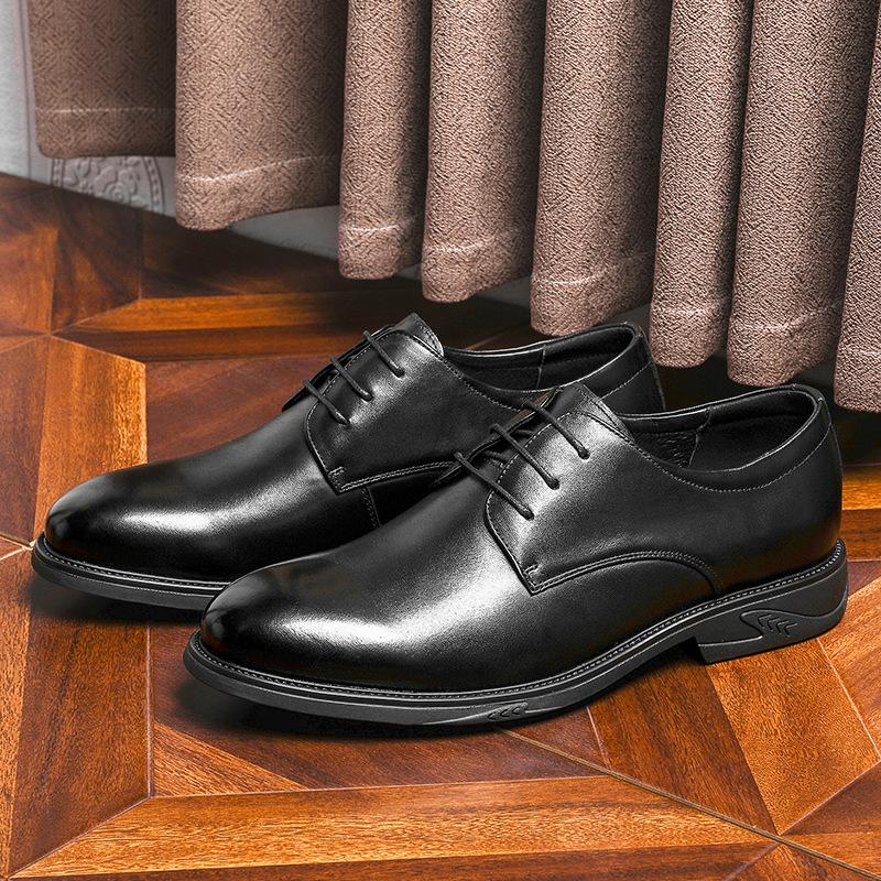 Professional Men'S Shoes Business Elegant Gentleman Shoes Lace-Up Simple Leather Shoes British Style First Layer Cowhide Dress Wedding Shoes