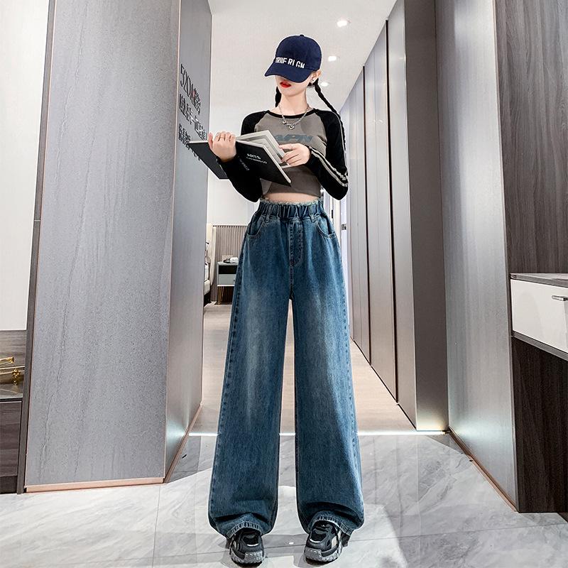 Брюки из плюшевого утолщенного денима: Высокая талия, универсальная, облегающая, прямая, широкая, женская одежда больших размеров.