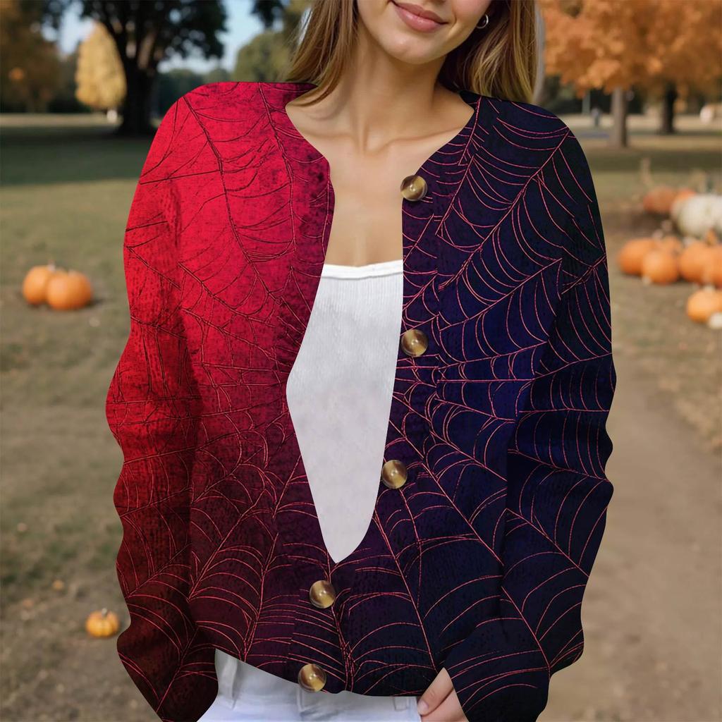 Женская модная принтованная куртка с длинным рукавом и вязанным кардиганом на пуговицах