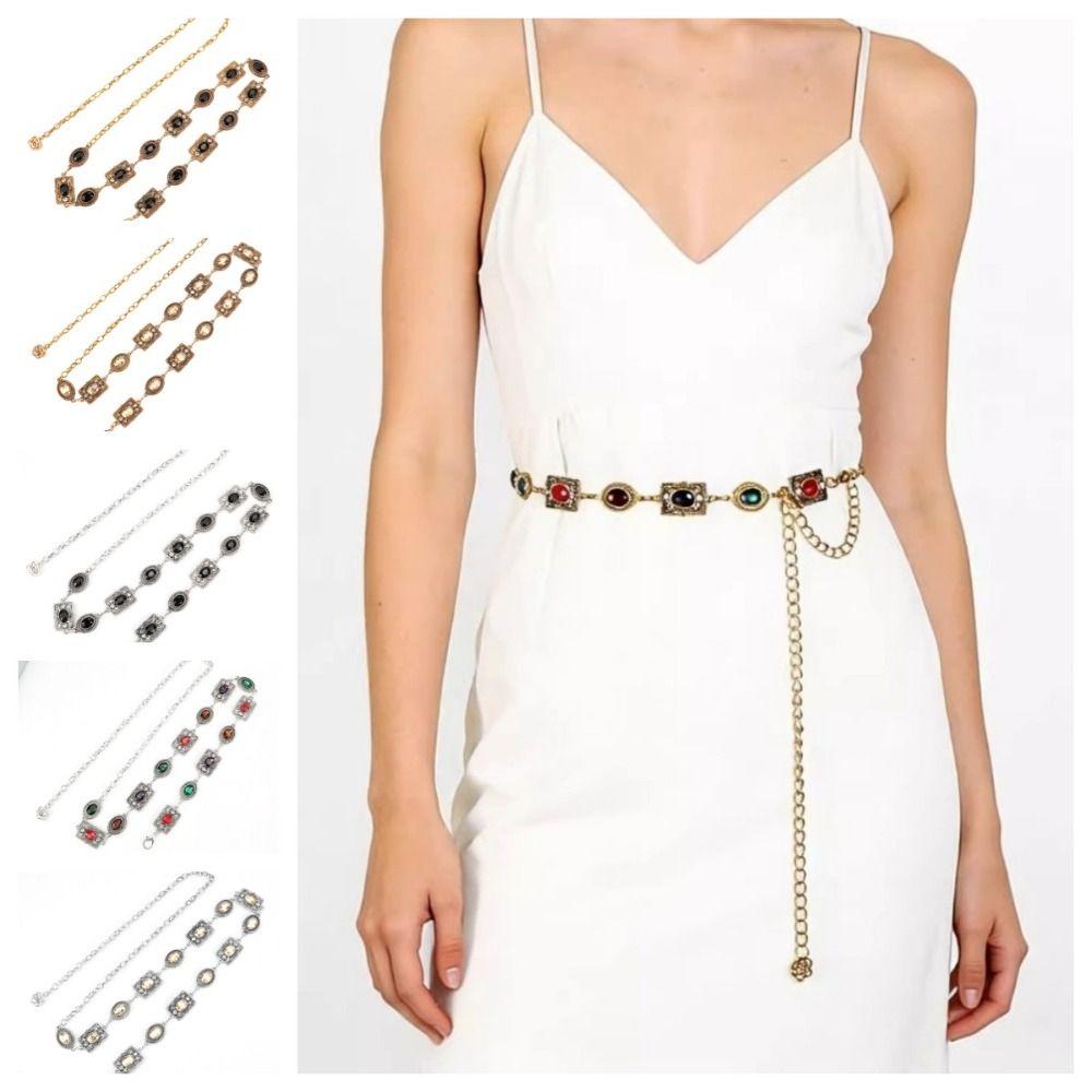 Silver Rhinestone Belly Belts Metal Y2K Waistband Unique Women Waist Chain Decorative Jeans