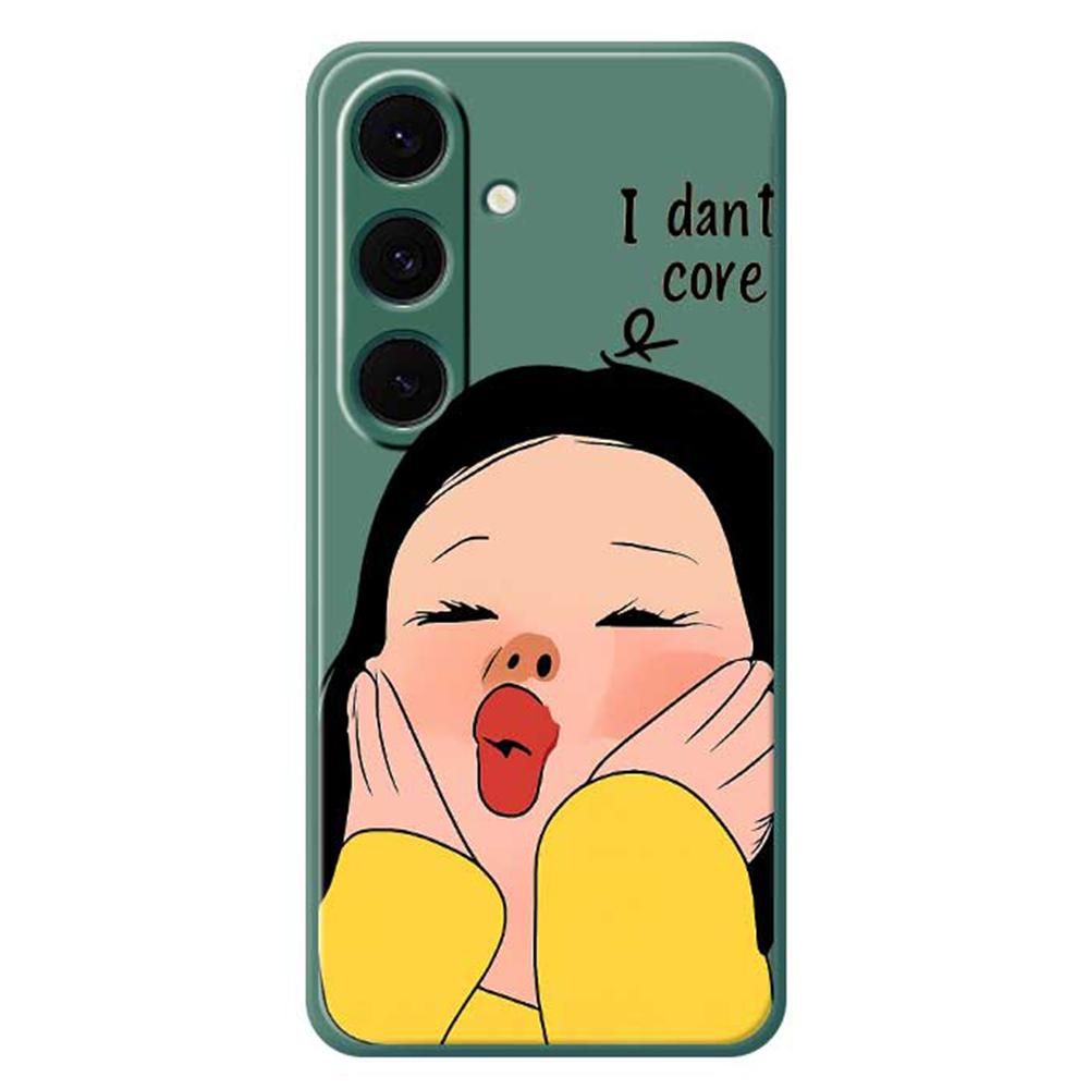 For Samsung Galaxy S24 FE Case Girl Holding Face Pattern Printing Straight Edge TPU Phone Back Cover