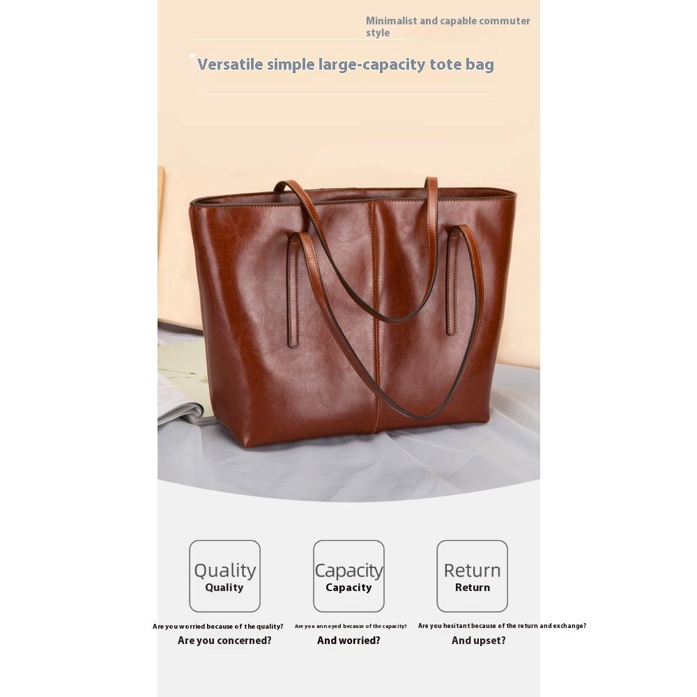 Large Bag Women's Shoulder Bag Commuter Tote Bag Cowhide Portable Large-capacity Women's Bag