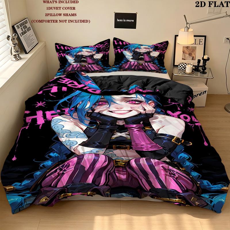Jinx Pattern Bedding Quilt Set Quilt Cover Pillowcase Home Birthday Gift(1 * duvet cover + 2 * pillowcase, without core)