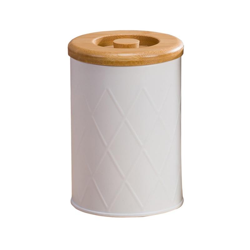 Household Reticulated Black Sealed Jar Coffee Bean Tea Bag Sugar Milk Grain Metal Storage Box Bamboo Lid Storage Jar
