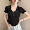 Летняя хлопковая повседневная тонкая нерегулярная футболка женская уличная одежда Harajuku однотонная молния футболки с коротким рукавом для женщин черные белые укороченные топы Y2k