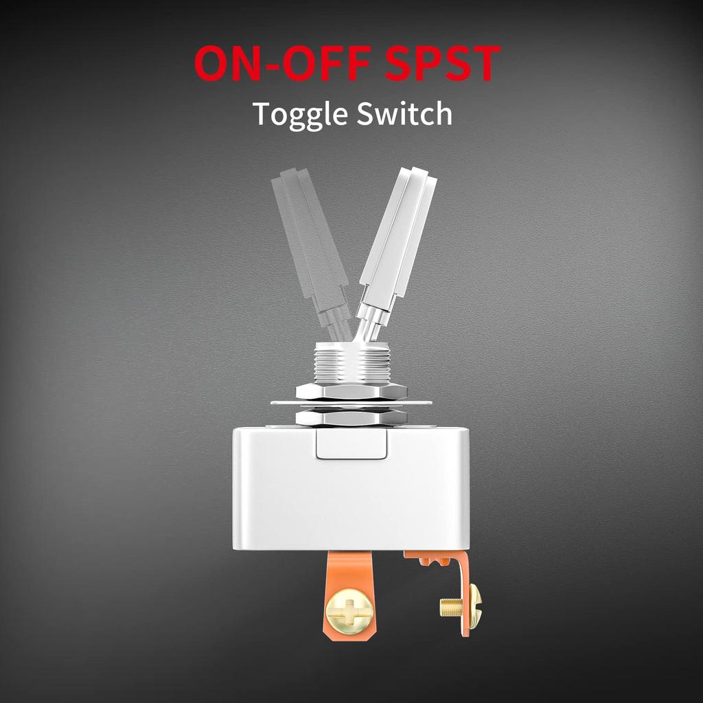 DaierTek Heavy Duty 50 Amp 12V Toggle Switch Automotive 2 Position ON Off Rocker Switch SPST 2 Pin Metal Chrome Plated Screw Terminal (2Pcs)