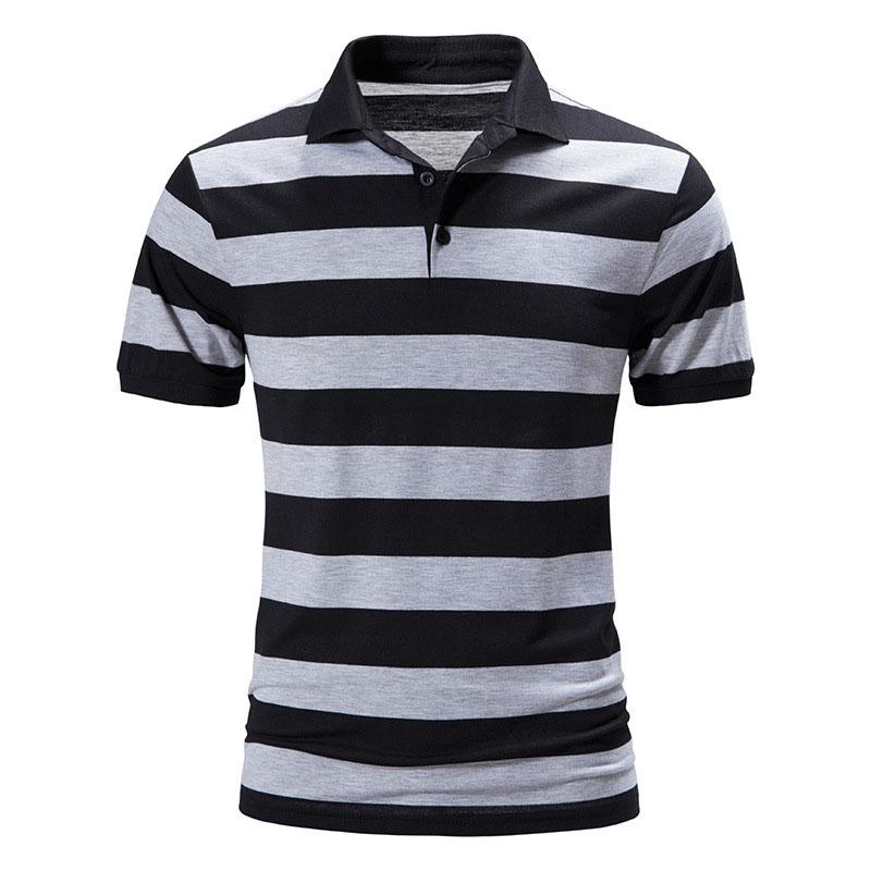 Men's Polo Shirt Breathable Comfortable Stripe Loose Men's Short Sleeve T-shirt