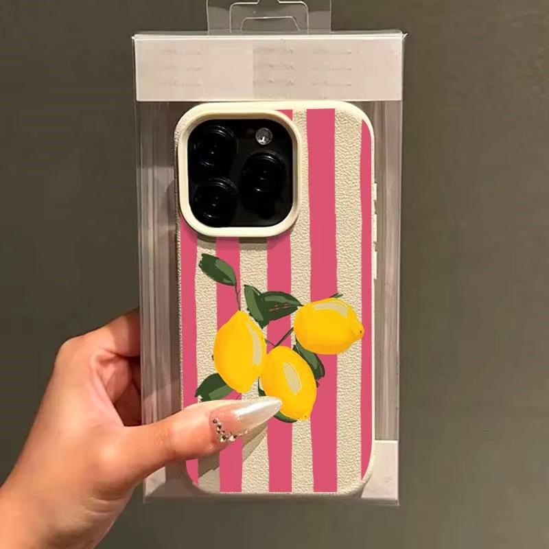 Мягкий ТПУ чехол с дизайном в лимонно-розовую полоску для IPhone 16 15 13 11 Pro Max 14 Plus 12 X XS XR Ударопрочный Защитный Чехол