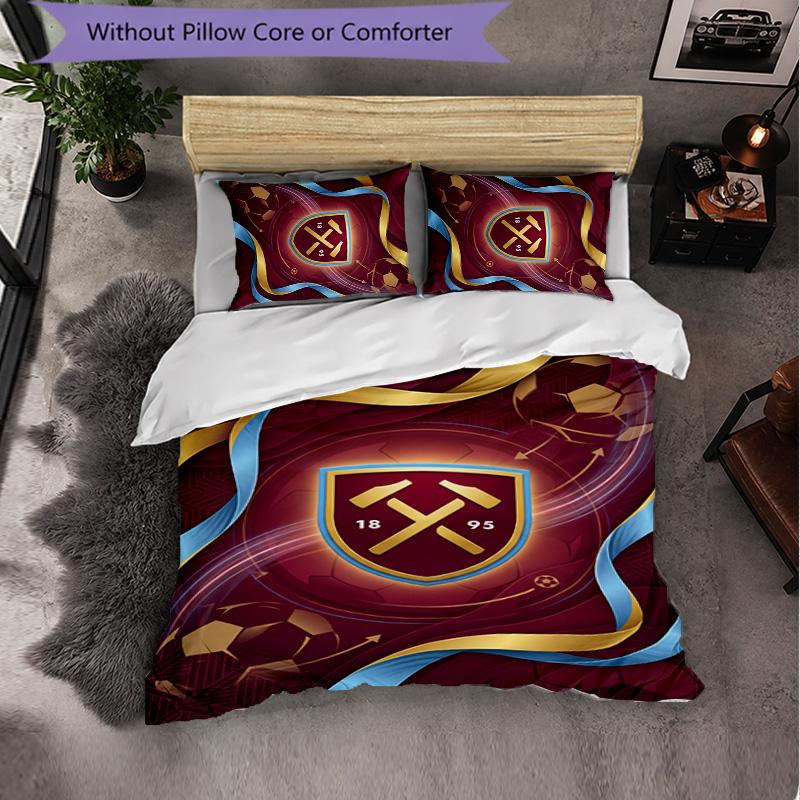 West Ham United Football 3 Piece Bedding Set Soft Duvet Cover Set with Pillowcases Printed Bedroom Decor Set for Home
