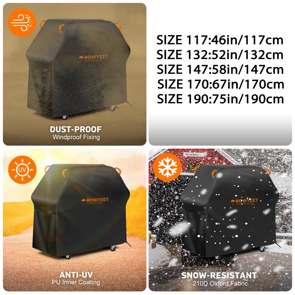 [Ry-210 Orange Line Bbq Cover] Rowyeet Outdoor Bbq Grill Cover, Waterproof and Uv-Resistant Gas Grill Cover, with Adjustable Hem,