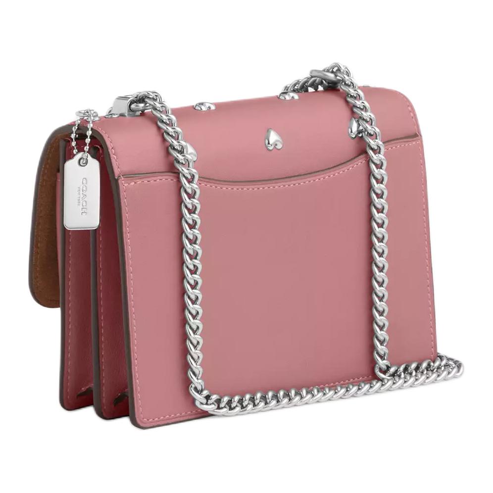 Coach Klare 18 Heart Studded Convertible Shoulder Strap Snap Closure Smooth Leather Crossbody Mini Bag Women crossbody bag Peony-Pink CDB10-SVPY