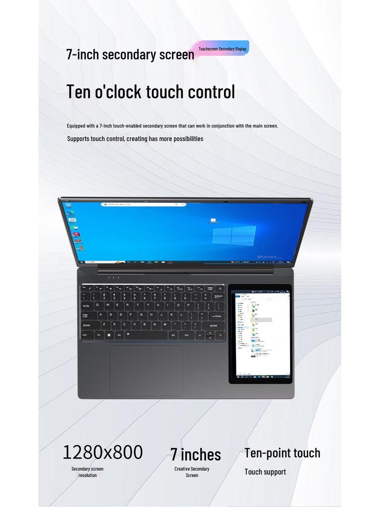 Тонкий и легкий ноутбук N100 с двумя экранами 15,6+7" для бизнеса, игр, студентов и рисования