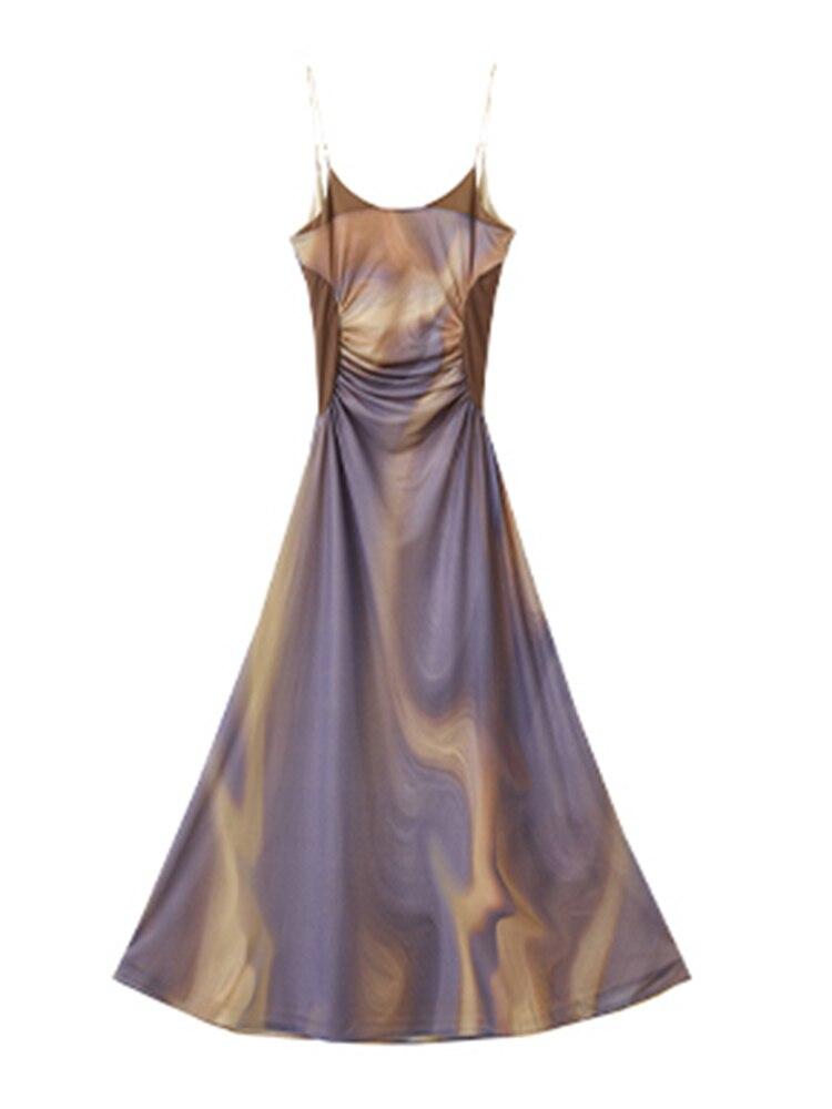 Xitao Модное женское темпераментное платье на слинге со складками LYD1065