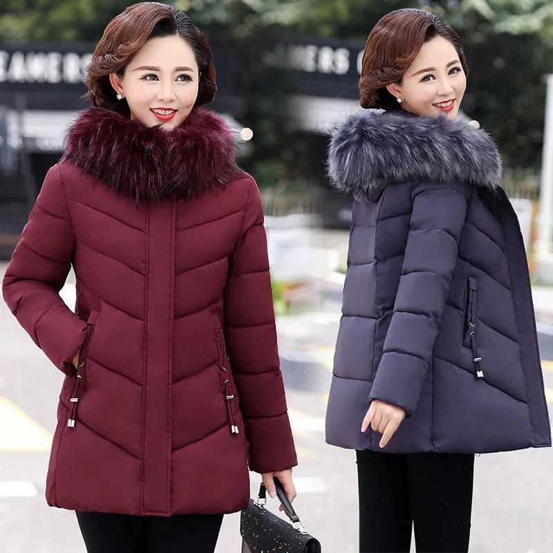 Winter Jacket Medium To Long Women's Parkas Coat Fur Collar Hooded Jackets Overcoat Thick Warm Padded Coat Puffer Parka