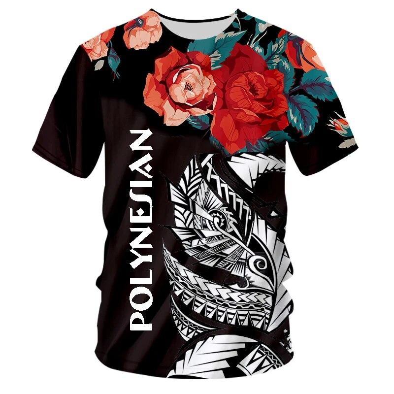 Summer Trend Tahiti Polynesian Men's Fashion T-Shirt O Neck Casual Short Sleeve Oversized Street Shirt Comfortable Hawaiian Plus Size Tops