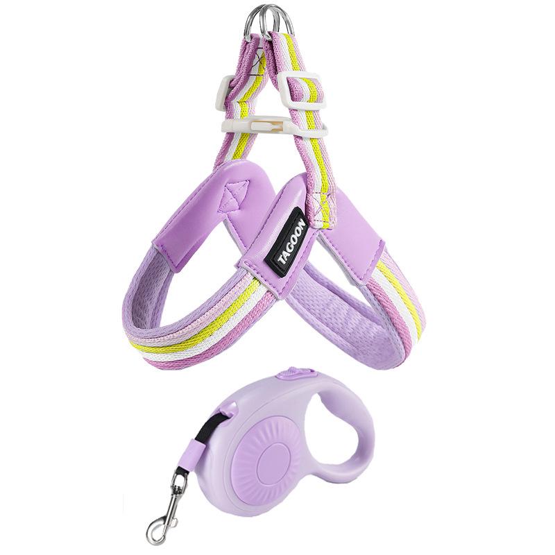 Дышащая шлейка с цветными блоками и поводок для маленьких/средних собак - Тедди, Сиба-ину