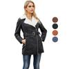 Women’s Plush Jackets Faux Leather PU Lapel Zipper Mid Length Warm Coat with Belt Long Sleeves Autumn Winter Outer Wear Bomber Moto Biker Outfits