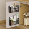 1Pc Iron Storage Rack With 2 Patch Hooks Punch-free Kitchen Cabinet Door Inner Wall-mounted Shelf Storage Box