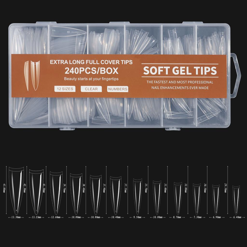 Супер длинный накладной ноготь для дизайна ногтей Water Pipe, 240 штук, в коробке, прозрачная наклейка Xxxl, джинсовая ткань