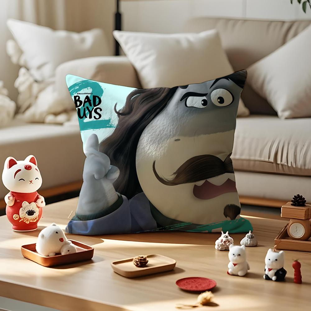 Cartoon TThe Bad Guys Cushion Cover Silky Short Plush with Invisible Zipper Dustproof Sofa Pillow Cover for Home Decor