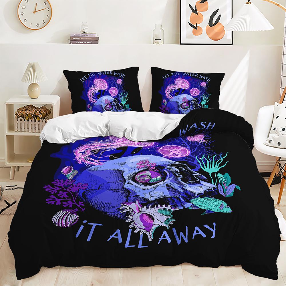 3D Skull Head Series Bedding Set Luxury Flower Skull Duvet Cover 2/3 Pieces DE135 * 200 Full Size Boys' Room Soft Bedroom Decoration