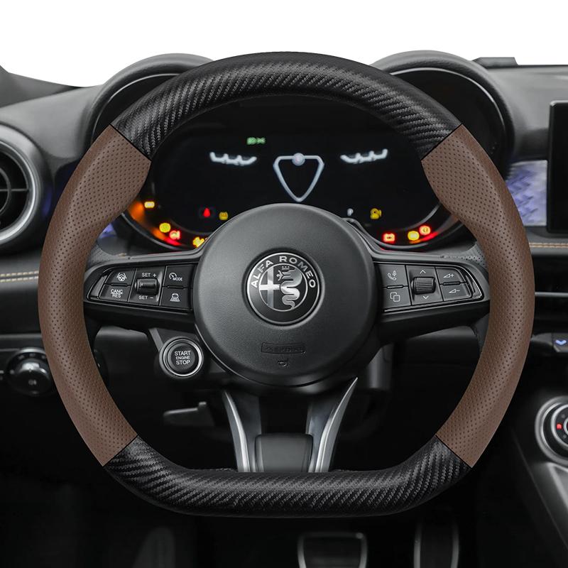 For Alfa Romeo Perforated Leather & Carbon Fiber Texture Steering Wheel Cover 159 147 Gt Giulietta Mito Giulia Stelvio Tonale