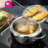 Kitchen Deep Frying Pot with Thermometer and Lid Stainless Steel Pans Japanese Tempura Fryer Pan Fried Chicken Pot Cooking Tools