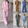 2025 Summer Women's Plus Size Cotton Linen Shirt & High Waist Long Pants Set